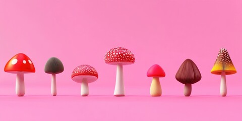 Various shapes of mushrooms from a unique perspective, Unique perspective of different mushroom shapes
