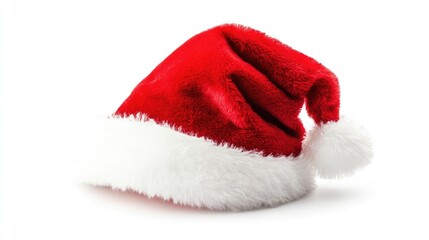 Red Santa Claus hat isolated on a white background perfect for winter holiday and festive Christmas and New Year celebrations