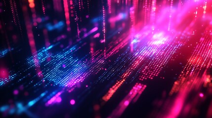 Abstract digital background with blurred light streaks and data center elements, symbolizing fast connection speed in technology or big data