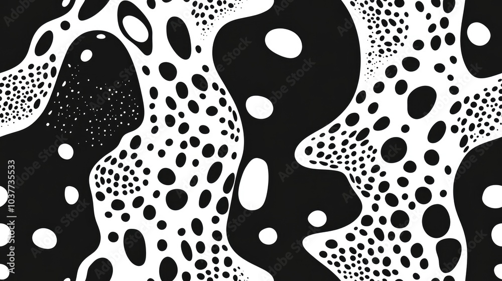 Poster abstract monochrome texture featuring a seamless black and white pattern with curved bumpy shapes