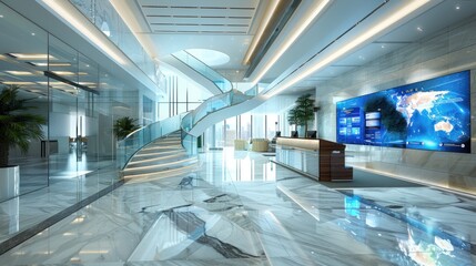 Fototapeta premium Modern Office Lobby with Spiral Staircase