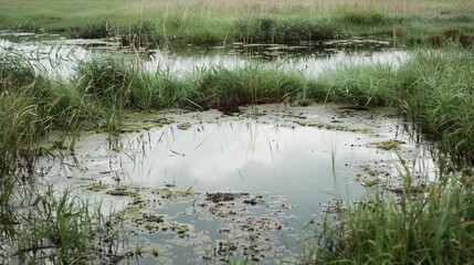 Tranquil Pond Amidst Lush Grass