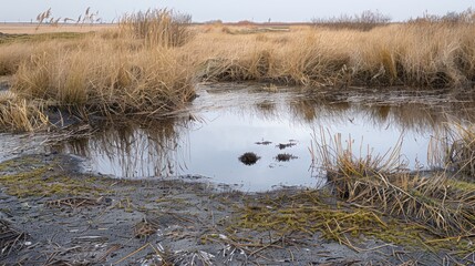 Reflective Pond in a Meadow