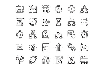 Minimalistic Time Management and Productivity Line Icons Set