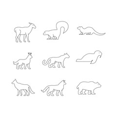 Animal north america black line logo icon design set collection