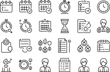Minimalistic Time Management and Productivity Line Icons Set