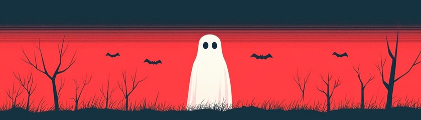 Bold Boo with creepy shadow, haunted woods, bats flying overhead