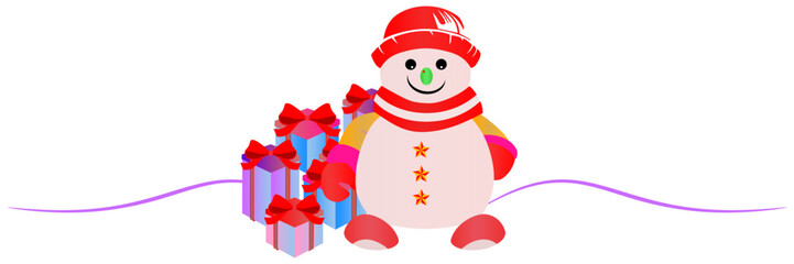 Christmas decoration snowman line art style vector illustration