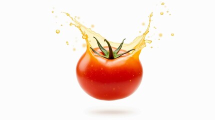 Flying Tomatoes with Juice Splash on White Background - Creative Food Levitation Concept