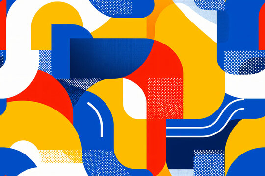 seamless repetitive pattern background of overlapping circles and squares, retro vibe