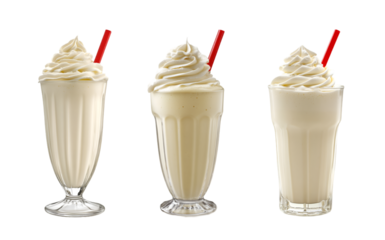 Vanilla milkshake with whipped cream isolated on a transparent background