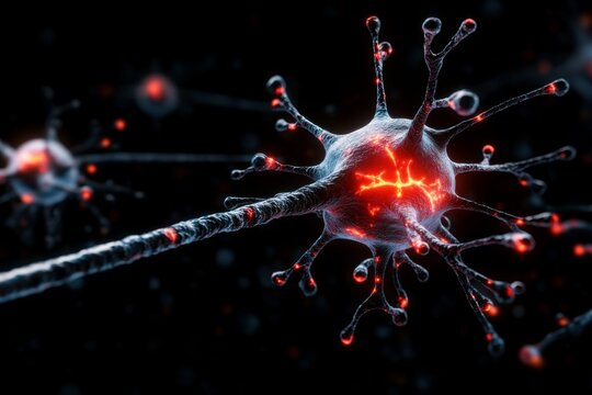 Minimalist neuron with simple lines representing the axon and dendrites, creating an elegant visual