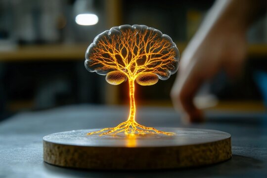 Neurons in the cerebral cortex, with glial cells interspersed, supporting complex thought processes