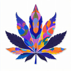 Obraz premium cutout sticker of abstract cannabis symbol with flowing lines, artistic interpretation isolated on white background