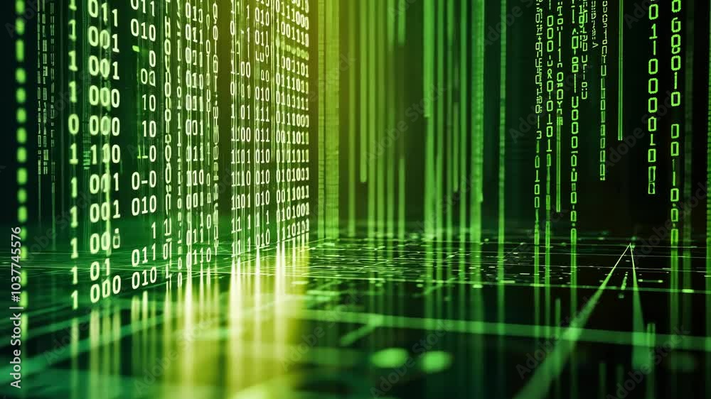 Poster A computer screen with a green background and a series of numbers