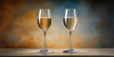 Toasting Elegance: Two champagne flutes filled with sparkling wine, set against a subtly textured, warm-toned backdrop.  A sophisticated image perfect for celebrating special occasions. 