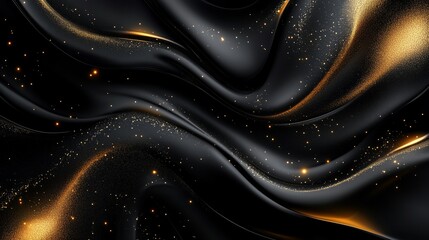 Fototapeta premium Black and gold abstract background with flowing liquid shapes, creating a luxurious wallpaper or banner design