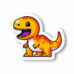cutout sticker of dinosaur in pixel art style, retro gaming aesthetic isolated on white background