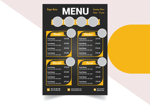 Modern restaurant menu for fast food