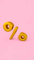 Fototapeta premium shiny golden percentage symbol on a pink background