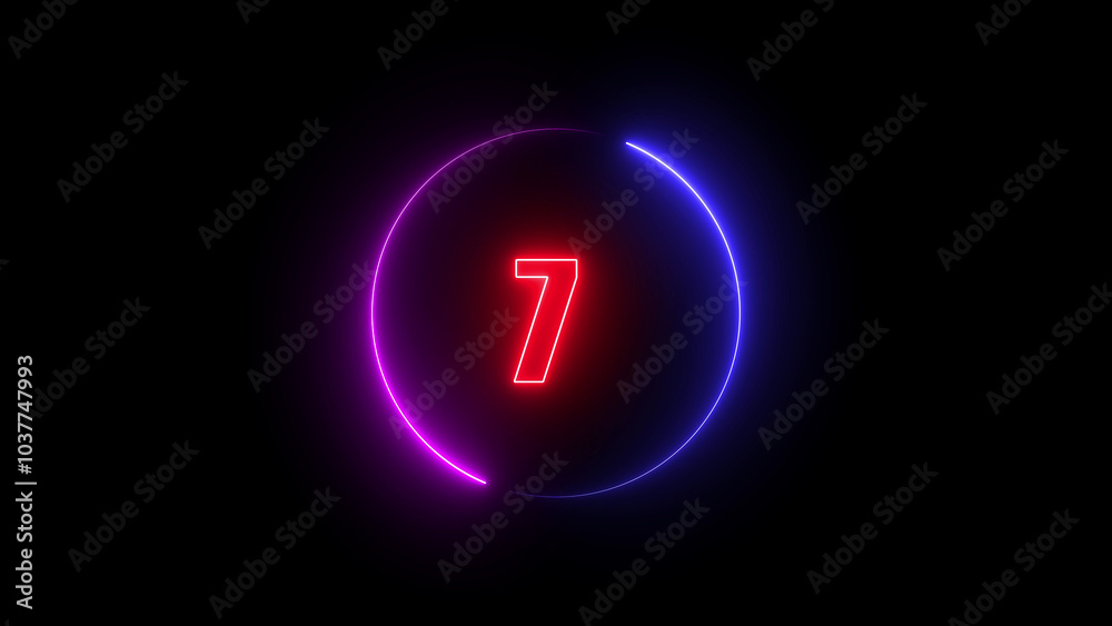 Fototapete abstract linear neon number  sevev  ,  Educational mathematics concept with neon letter