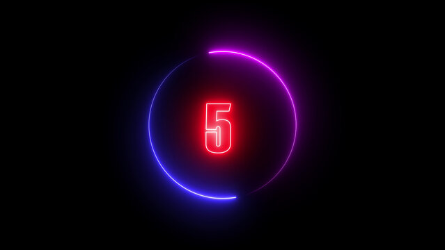 abstract linear neon number  five   ,  Educational mathematics concept with neon letter