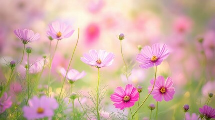 Fototapeta premium Floral Paradise: A Serene Tapestry of Blooms in Vibrant Hues