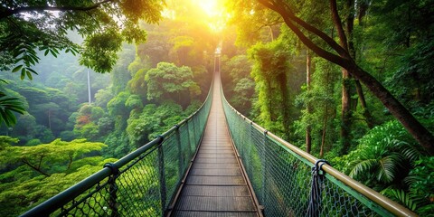 Fototapeta premium Macro Canopy Walkway Landscape Suspended bridges lush treetops and the forest floor below Stunning canopy walkway