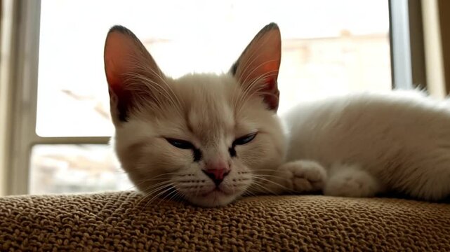 Grumpy cat resting indoors