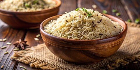 Macro cumin rice jeera rice closeup