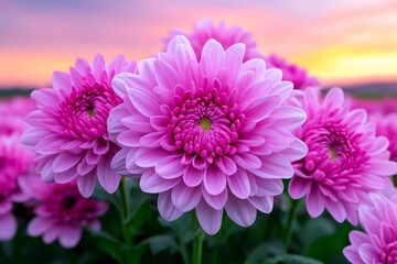 Obraz premium A Chrysanthemum garden in an enchanted realm, with vibrant blooms glowing softly under a twilight sky