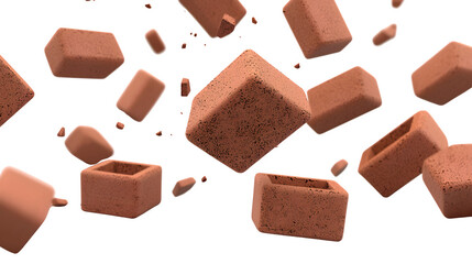 Fototapeta premium Flying Terracotta Bricks in Midair, transparent bg