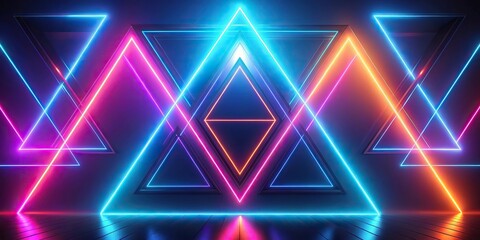 Macro illuminated triangles in a geometric abstract background with radiant whimsical composite neon lights