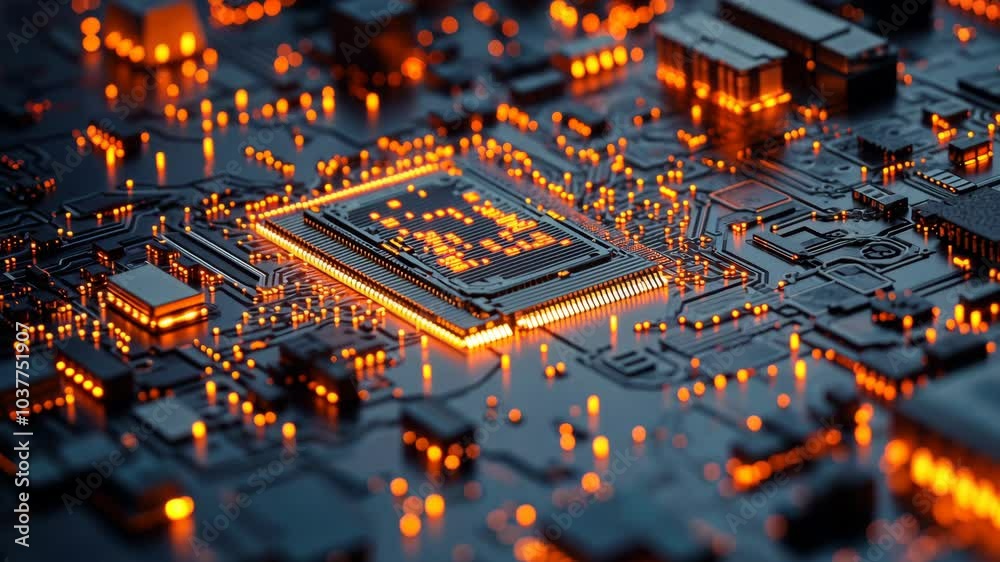 Aufkleber a computer chip is lit up in a dark background
