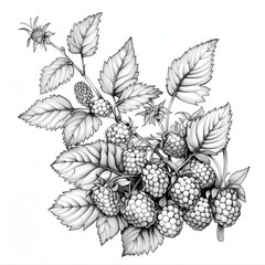Line Art of Boysenberries on Clean Background