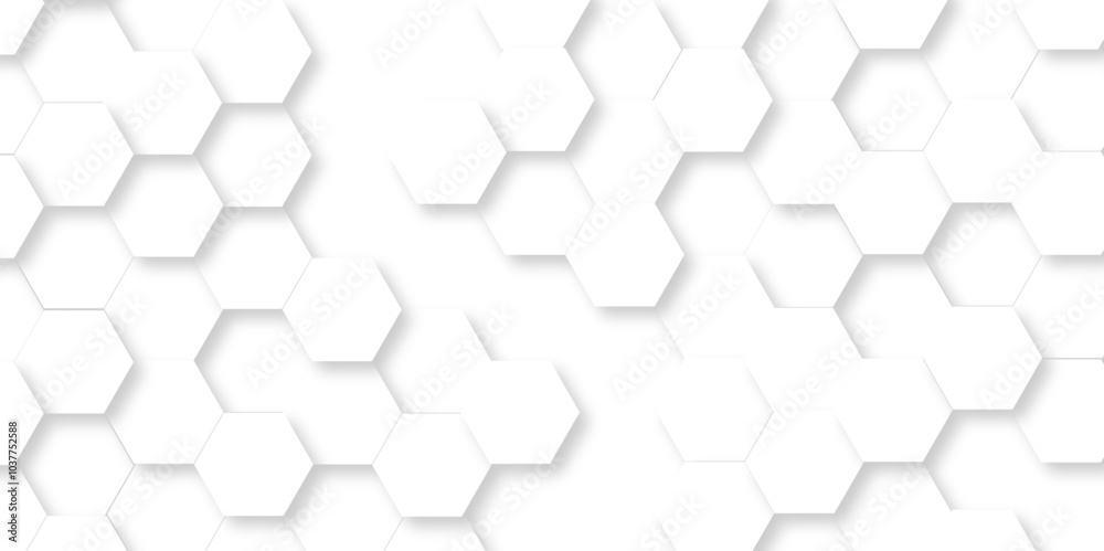 Wall mural Vector Minimal White Hexagonal Background. Luxury White Pattern. 3D Futuristic abstract honeycomb mosaic white background. geometric mesh cell texture. modern futuristic wallpaper.