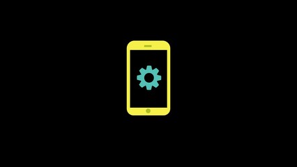 Settings and mobile phone blue and green color icon neon illustraiongreen color. Black background