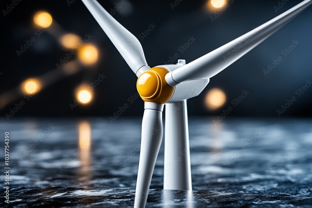 Poster a minimalist design of a wind turbine, with clean lines and a modern, geometric form set against a p