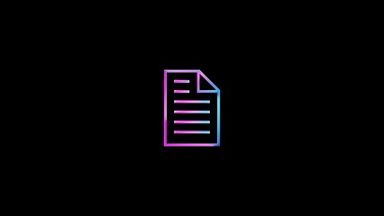 Document file icon neon illustrations  with black background	