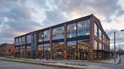 Obraz premium Modern Brick Building with Large Windows