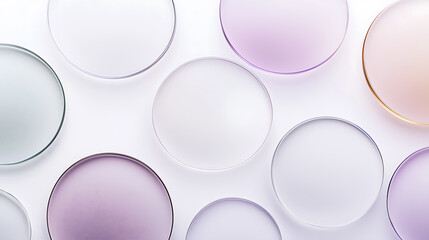 lilac and white translucent circles on a white background, a minimalistic aesthetic.