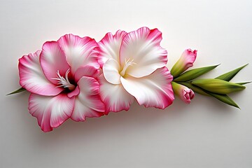 Obraz premium A single Gladiolus stalk with minimal details, floating elegantly on a white canvas