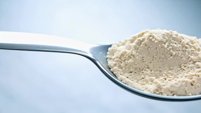 Pure Soy Protein Concentrate Plastic Measuring Spoon Top View 4K Rotating Food Additive Perfect Fitness Cocktails Smoothies olate powder whey zero energy flour olated soybean drink supplement bean