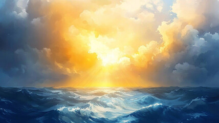 Naklejka premium An ethereal painting with soft light and blended brushstrokes of the sea and sky