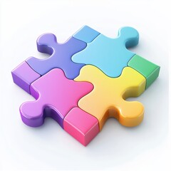 Abstract 3D representation of a puzzle piece, symbolizing problem-solving and teamwork, isolated with vibrant colors