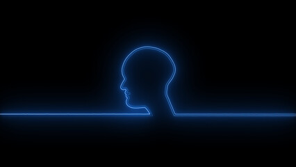 gowing neon human head icon  on black Background
