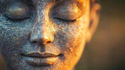 Tranquil Meditation Scene Featuring a Close-Up of a Serene Face with Closed Eyes in an Outdoor Setting