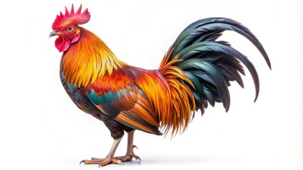 Gamecock rooster isolated on white background, rooster, gamecock, isolated, white background, bird, feather, colorful