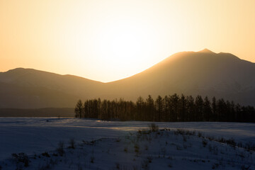真冬の美瑛の日の出風景