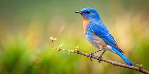 Blue bird perched on a branch in a field, blue bird, branch, field, nature, wildlife, outdoors, sky, feathers
